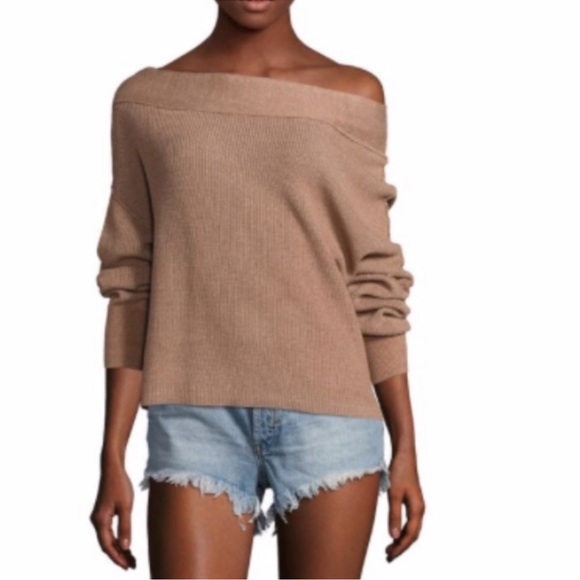 Free People Sweaters - Free People Alana off the shoulder knit sweater tan brown